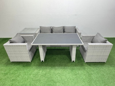 Fimous Patio Garden Furniture Sets With Black Glass Top Dining Table Armchair 3 Seater Sofa Side Table Light Grey - image 1