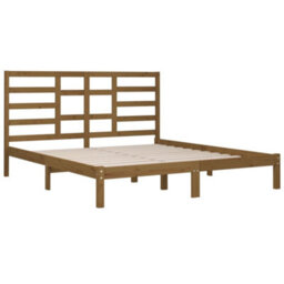 Berkfield Bed Frame Honey Brown Solid Wood 200X200 Cm - thumbnail 4