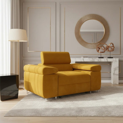 Torezio Armchair Adjustable Headrests Upholstered Freestanding Chipboard Frame Metal Legs 134X102X90Cm Mustard - image 1