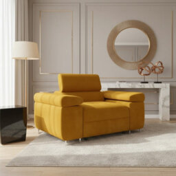 Torezio Armchair Adjustable Headrests Upholstered Freestanding Chipboard Frame Metal Legs 134X102X90Cm Mustard