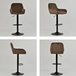 Lakeland Furniture Arnside Mocha Brown Velvet Black Adjustable Bar Base Stool - thumbnail 2