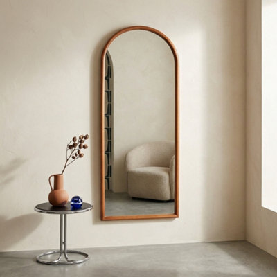 Sweeek - Arched Wall Mirror Pine Wood, Luke, Walnut, 60X3X160 Cm - image 1