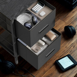 FURNOLD Industrial Rustic L-Shaped Corner Computer Desk With Drawers Black - thumbnail 5
