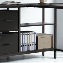 FURNOLD Industrial Rustic L-Shaped Corner Computer Desk With Drawers Black - thumbnail 2