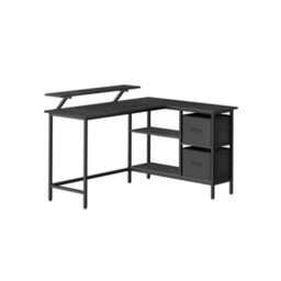 FURNOLD Industrial Rustic L-Shaped Corner Computer Desk With Drawers Black - thumbnail 7