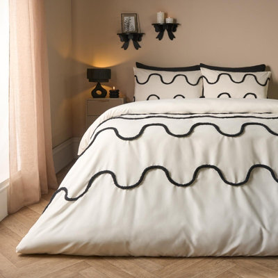 Ohs Tufted Wave Bedding Set Modern Duvet Cover With Pillowcase, Mono - Single - image 1
