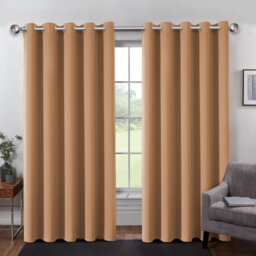 Ameha Thermal Thick Blackout Curtains Ready Made Eyelet Ring Top Beige Curtain Pair 90X90 With Tiebacks Bedroom Living Room Decor - thumbnail 2