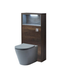 Homestylestore 600mm Dark Oak Floorstanding Bathroom Wc Unit Led Lit Shelf Pebble Toilet And Chrome Flush Button - thumbnail 1