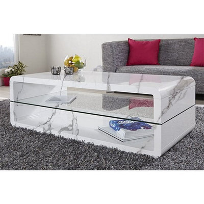 Furniture in Fashion Xono High Gloss Coffee Table With Shelf In Diva Marble Effect - image 1