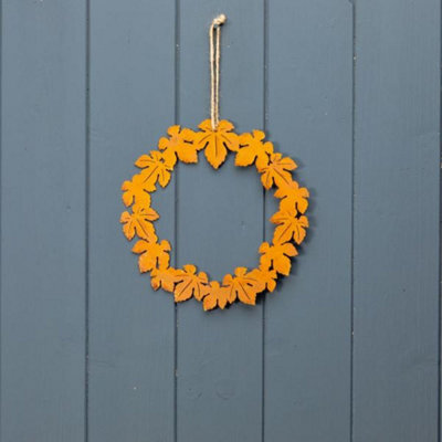 Small Metal Autumnal Leaf Wreath In Orange