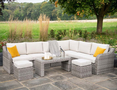 Primrose Living Luxury Rattan 8 Seater Modular Garden Furniture Sofa Set With Coffee Table And Footstools In Stone - image 1
