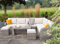 Primrose Living Luxury Rattan 8 Seater Modular Garden Furniture Sofa Set With Coffee Table And Footstools In Stone - thumbnail 2