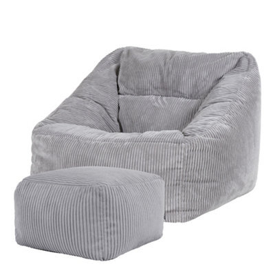 icon Natalia Large Beanbag And Pouffe Set Corduroy Light Grey - image 1