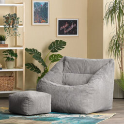 icon Natalia Large Beanbag And Pouffe Set Corduroy Light Grey - thumbnail 3