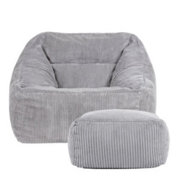 icon Natalia Large Beanbag And Pouffe Set Corduroy Light Grey - thumbnail 4