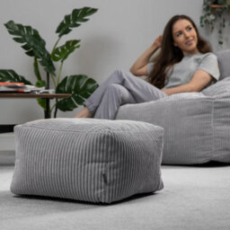 icon Natalia Large Beanbag And Pouffe Set Corduroy Light Grey - thumbnail 6