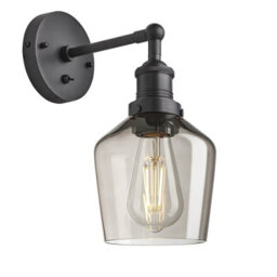 Industville Brooklyn Glass Schoolhouse Wall Light - 5.5 Inch, Mocha Glass Schoolhouse - 5.5 Inch, Pewter Wall Holder