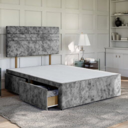 Divan Base Direct Crushed Velvet Pewter Platform Top Divan Bed No Storage Base 6Ft Super King + Richmond Strutted Headboard - thumbnail 2