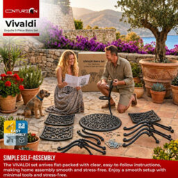 Centurion Supports Centurion Vivaldi Black 5-Piece Cast Aluminium Garden Bistro Set - Baroque Design For Patio, Balcony & Conservatory - thumbnail 8