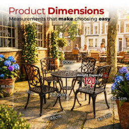 Centurion Supports Centurion Vivaldi Black 5-Piece Cast Aluminium Garden Bistro Set - Baroque Design For Patio, Balcony & Conservatory - thumbnail 9