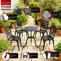 Centurion Supports Centurion Vivaldi Black 5-Piece Cast Aluminium Garden Bistro Set - Baroque Design For Patio, Balcony & Conservatory - thumbnail 4
