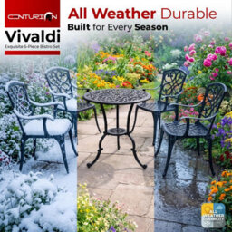 Centurion Supports Centurion Vivaldi Black 5-Piece Cast Aluminium Garden Bistro Set - Baroque Design For Patio, Balcony & Conservatory - thumbnail 5