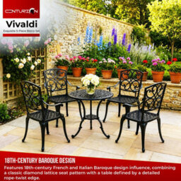 Centurion Supports Centurion Vivaldi Black 5-Piece Cast Aluminium Garden Bistro Set - Baroque Design For Patio, Balcony & Conservatory - thumbnail 2