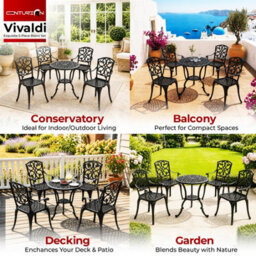 Centurion Supports Centurion Vivaldi Black 5-Piece Cast Aluminium Garden Bistro Set - Baroque Design For Patio, Balcony & Conservatory - thumbnail 3