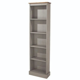 Solid Pine Grey Wash Tall Narrow 5 Shelf Bookcase Shelving Unit - thumbnail 3
