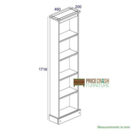 Solid Pine Grey Wash Tall Narrow 5 Shelf Bookcase Shelving Unit - thumbnail 2