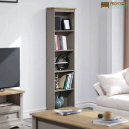 Solid Pine Grey Wash Tall Narrow 5 Shelf Bookcase Shelving Unit - thumbnail 4