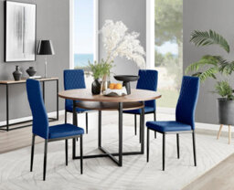 Furniturebox Uk Adley Brown Wood Storage Dining Table & 4 Navy Velvet Milan Black Leg Chairs