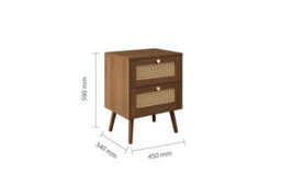 Bedside 2 Drawer Cabinet Walnut Rattan Birlea Croxley Side Table - thumbnail 7