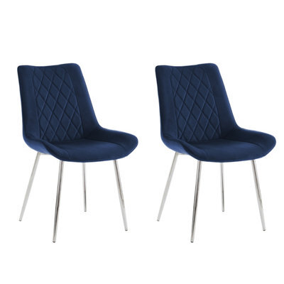 Home Detail Alba Velvet Dining Chair Set Of 2, Blue With Silver Legs - image 1