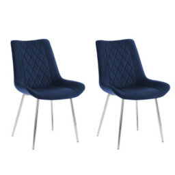 Home Detail Alba Velvet Dining Chair Set Of 2, Blue With Silver Legs
