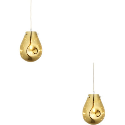 Loops 2 Pack Hanging Ceiling Pendant Light - Gold Metallic Glass & Chrome Plate - 10W Led E27 - image 1