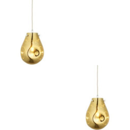 Loops 2 Pack Hanging Ceiling Pendant Light - Gold Metallic Glass & Chrome Plate - 10W Led E27