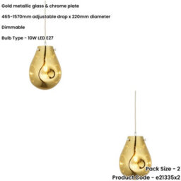 Loops 2 Pack Hanging Ceiling Pendant Light - Gold Metallic Glass & Chrome Plate - 10W Led E27 - thumbnail 2