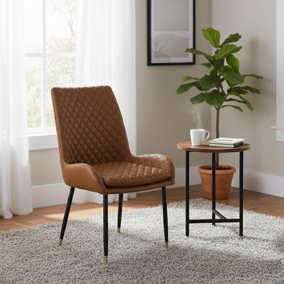 Tan Pu Leather Steel Legs Dining Chairs (Set Of 2) - image 1