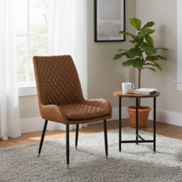 Tan Pu Leather Steel Legs Dining Chairs (Set Of 2) - thumbnail 1