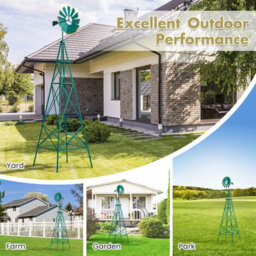 Gainoom 253Cm Green Ornamental Windmill All-Weather Metal Wind Mill Weathervane - thumbnail 8