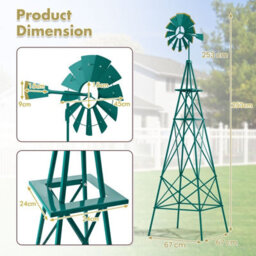 Gainoom 253Cm Green Ornamental Windmill All-Weather Metal Wind Mill Weathervane - thumbnail 2
