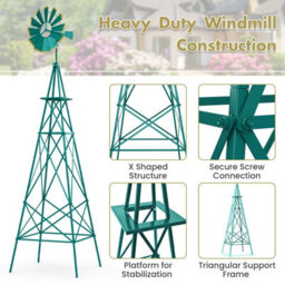 Gainoom 253Cm Green Ornamental Windmill All-Weather Metal Wind Mill Weathervane - thumbnail 7