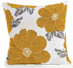 Luxury Living Poppy Luxury Floral Chenille Cushion Ochre/grey