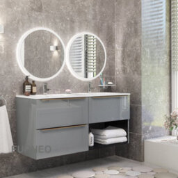 Furneo Bathroom Vanity Unit Floating Storage Basin Gloss Grey 3-Drawer 120Cm With Gold Handle - thumbnail 1