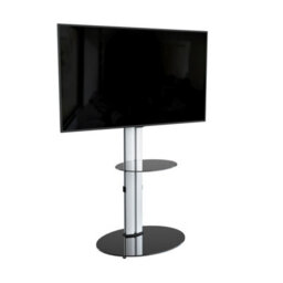 "Avf Eno 60Cm Pedestal Tv Stand With Shelf, For Tvs 32-55"" - Silver & Black Glass" - thumbnail 7