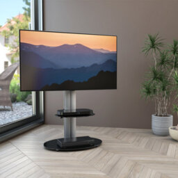 "Avf Eno 60Cm Pedestal Tv Stand With Shelf, For Tvs 32-55"" - Silver & Black Glass" - thumbnail 2