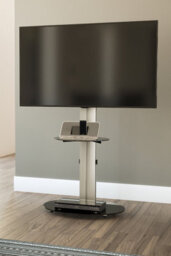 "Avf Eno 60Cm Pedestal Tv Stand With Shelf, For Tvs 32-55"" - Silver & Black Glass"