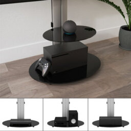 "Avf Eno 60Cm Pedestal Tv Stand With Shelf, For Tvs 32-55"" - Silver & Black Glass" - thumbnail 4