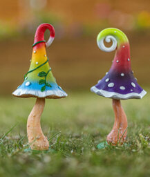 Marco Paul Set Of 2 Resin Multi-Coloured Toadstool Garden Ornament - thumbnail 1